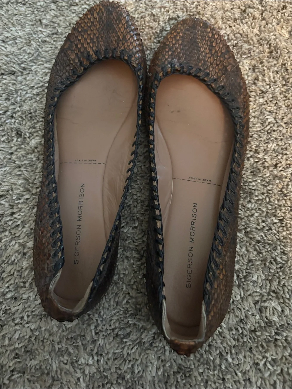 Sigerson Morrison Brown Woven Leather Ballet Flats
